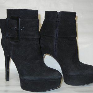 Via Spiga Women Suede Platform Booties Black with Bow - Size 6